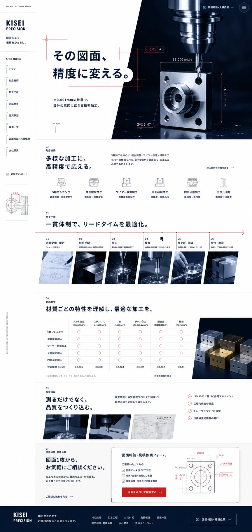 加工相談につながる精密製造業コーポレートサイト