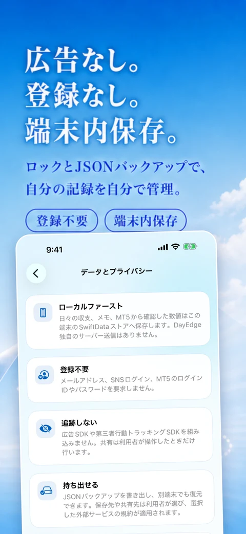 FX収支をカレンダーで記録・分析——iPhoneアプリ「DayEdge」：画面を含むアプリ紹介画像