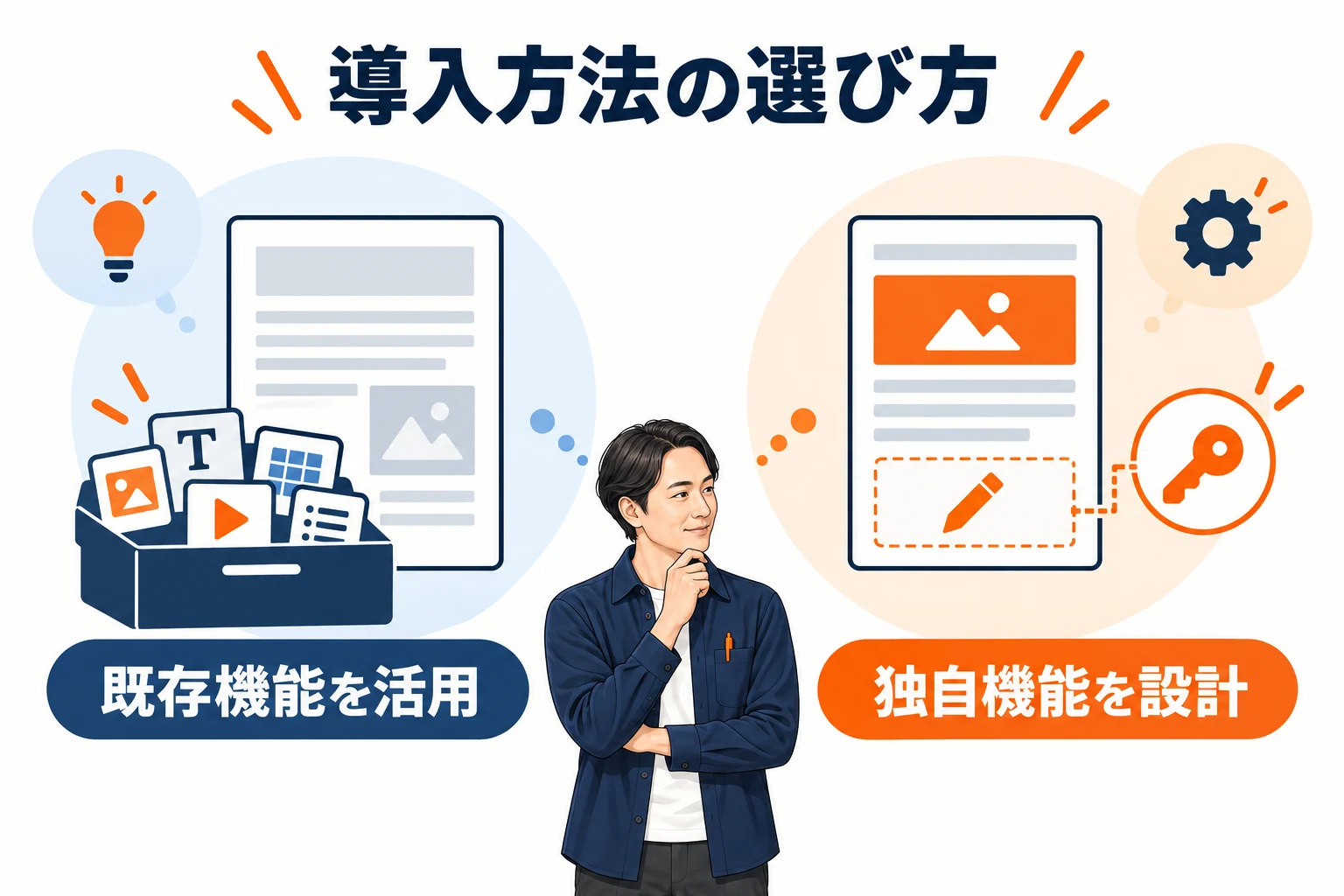 既存の有料記事機能を活用する方法と、独自の編集・権限機能を設計する方法の比較